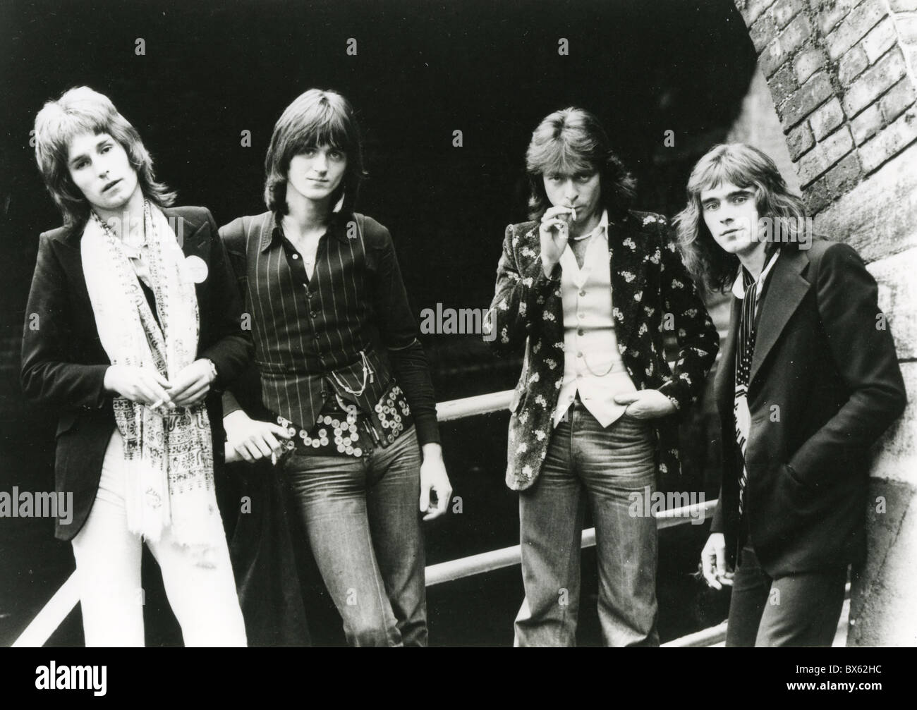 THE BABYS Promotional photo of UK pop rock group about 1976. From left: John Waite, Michael Corby, Tony Brock, Wally Stocker Stock Photo