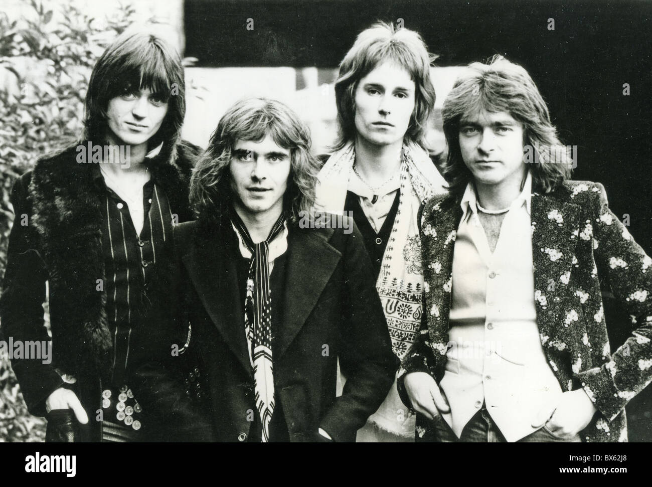 THE BABYS Promotional photo of UK pop rock group about 1976. From left: Michael Corby, Wally Stocker, John Waite, Tony Brock. Stock Photo