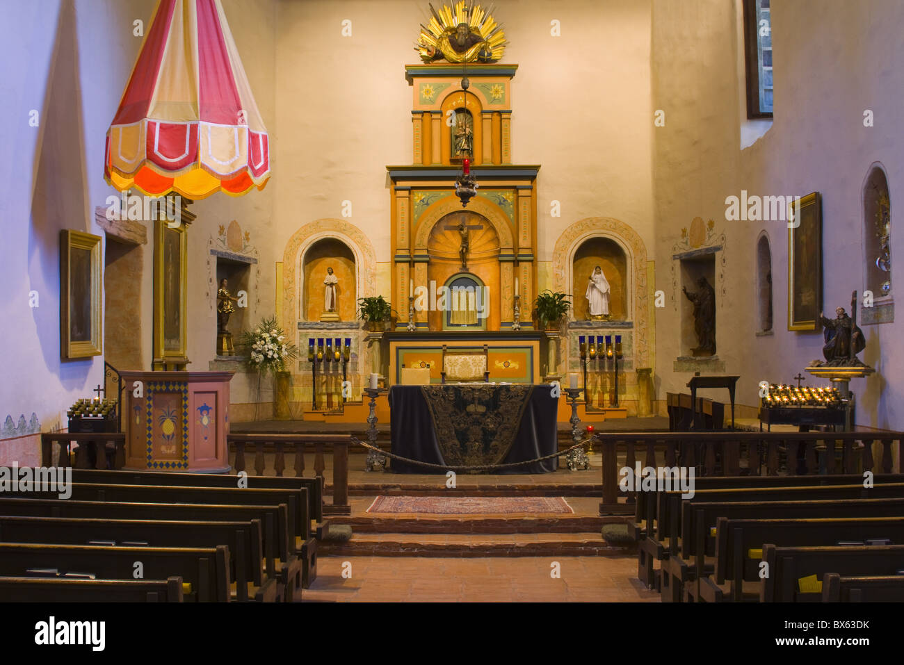 Church interior, Mission Basilica San Diego de Alcala, San Diego, California, United States of America, North America Stock Photo