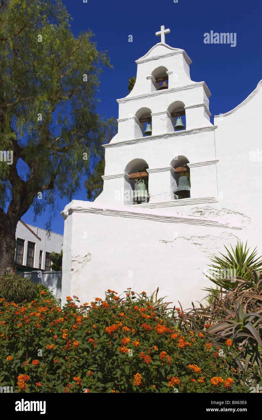 Bell tower at Mission Basilica San Diego de Alcala, San Diego, California, United States of America, North America Stock Photo