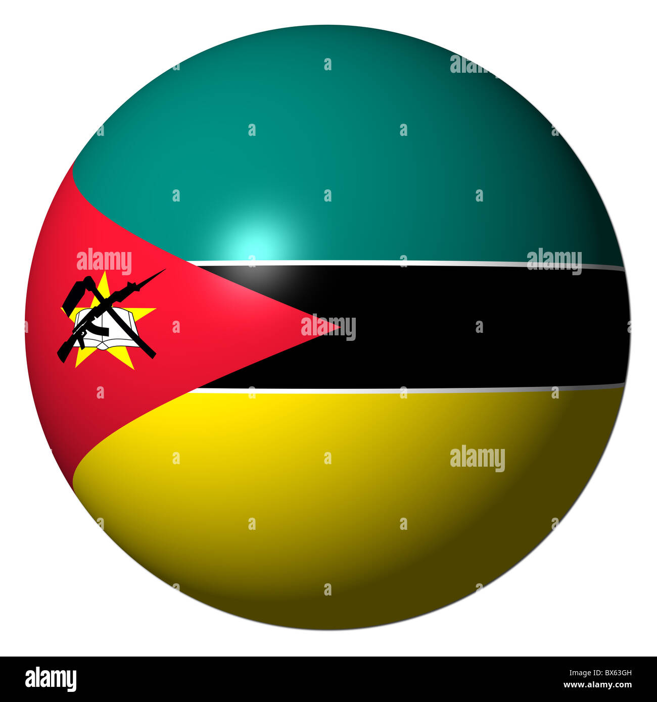Mozambique flag sphere isolated on white illustration Stock Photo