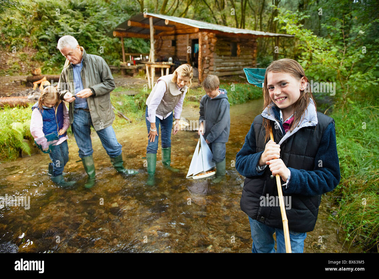 Grandparents and grandchildren exploring Stock Photo