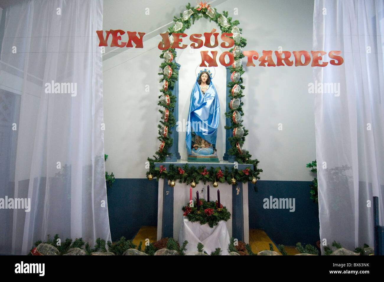 Virgin Marie statue during Christmas time in a San José school Costa Rica Stock Photo