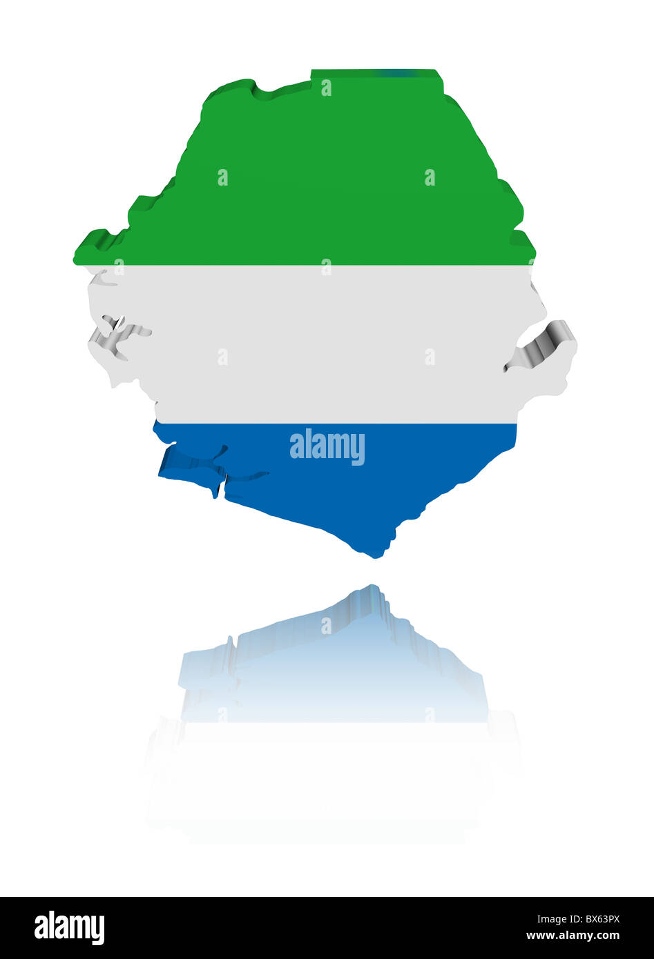 Sierra Leone map flag 3d render with reflection illustration Stock ...