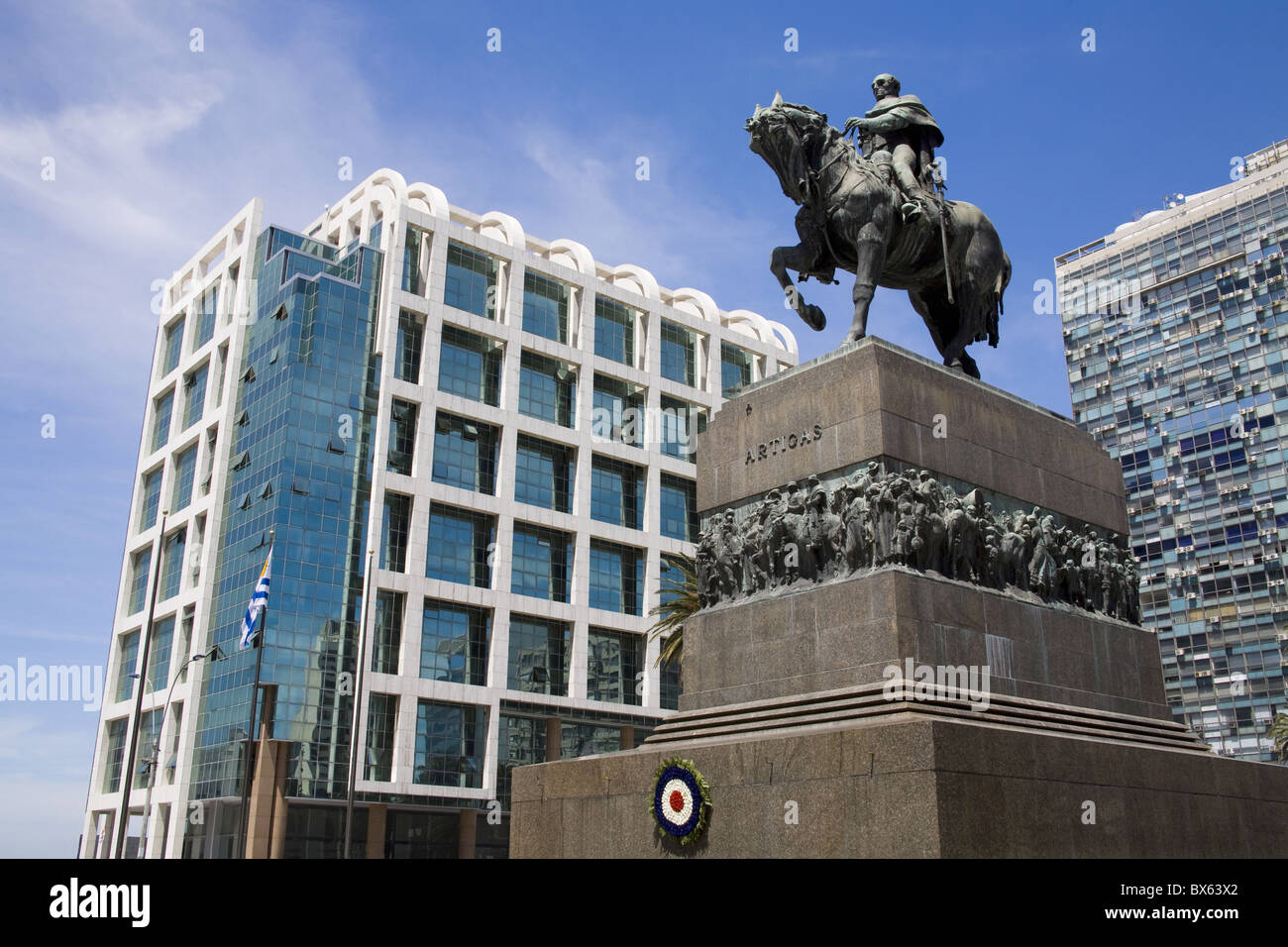 Statue of Jose Gervasio Artigas in Plaza Independencia, Old City District, Montevideo, Uruguay, South America Stock Photo