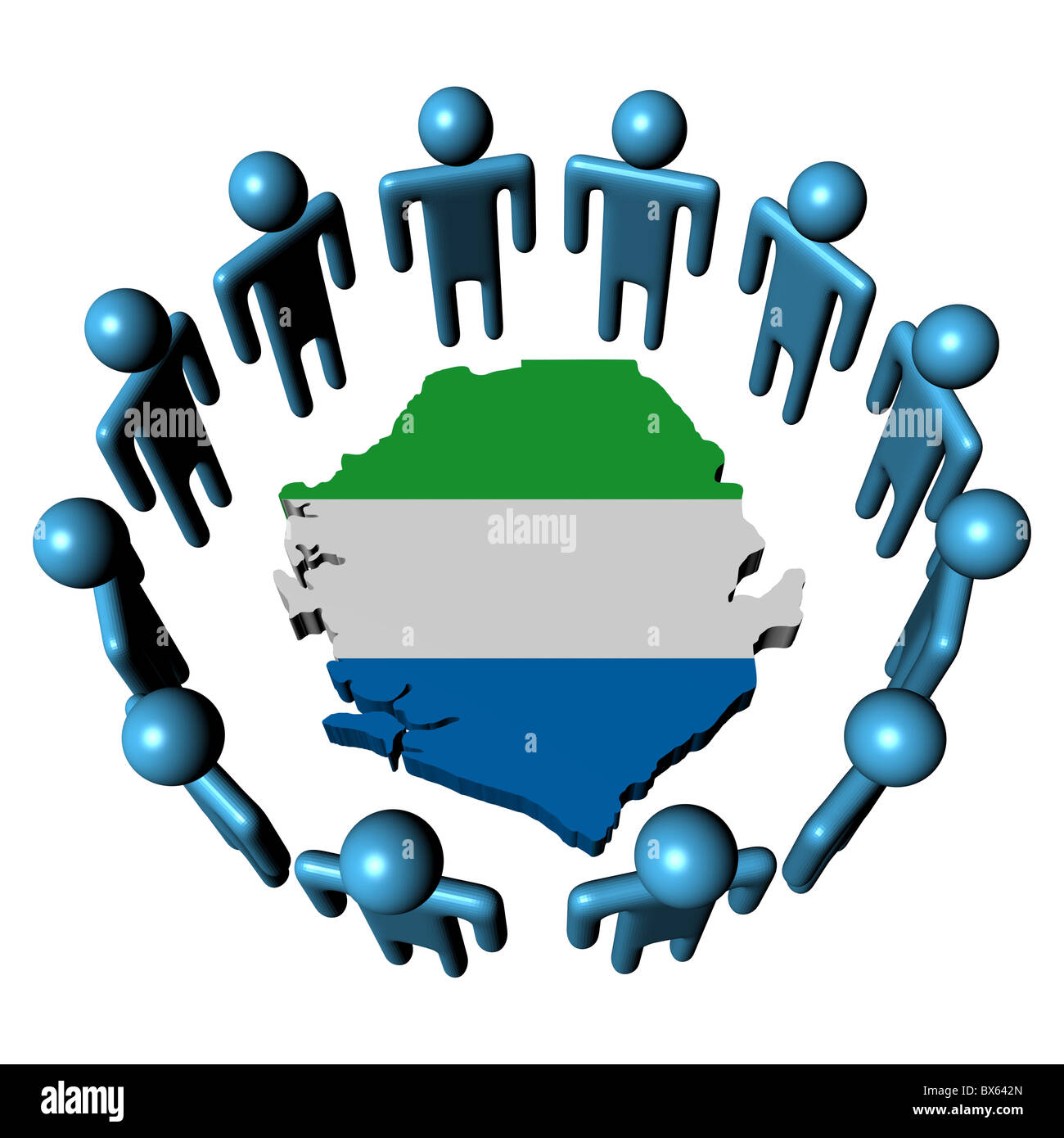 Circle of abstract people around Sierra Leone map flag illustration ...