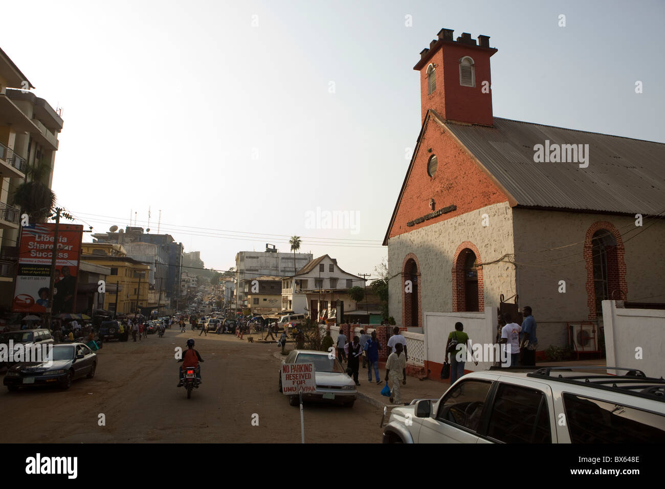 Busy city street in downtown Monrovia, Liberia, West Africa. Stock Photo