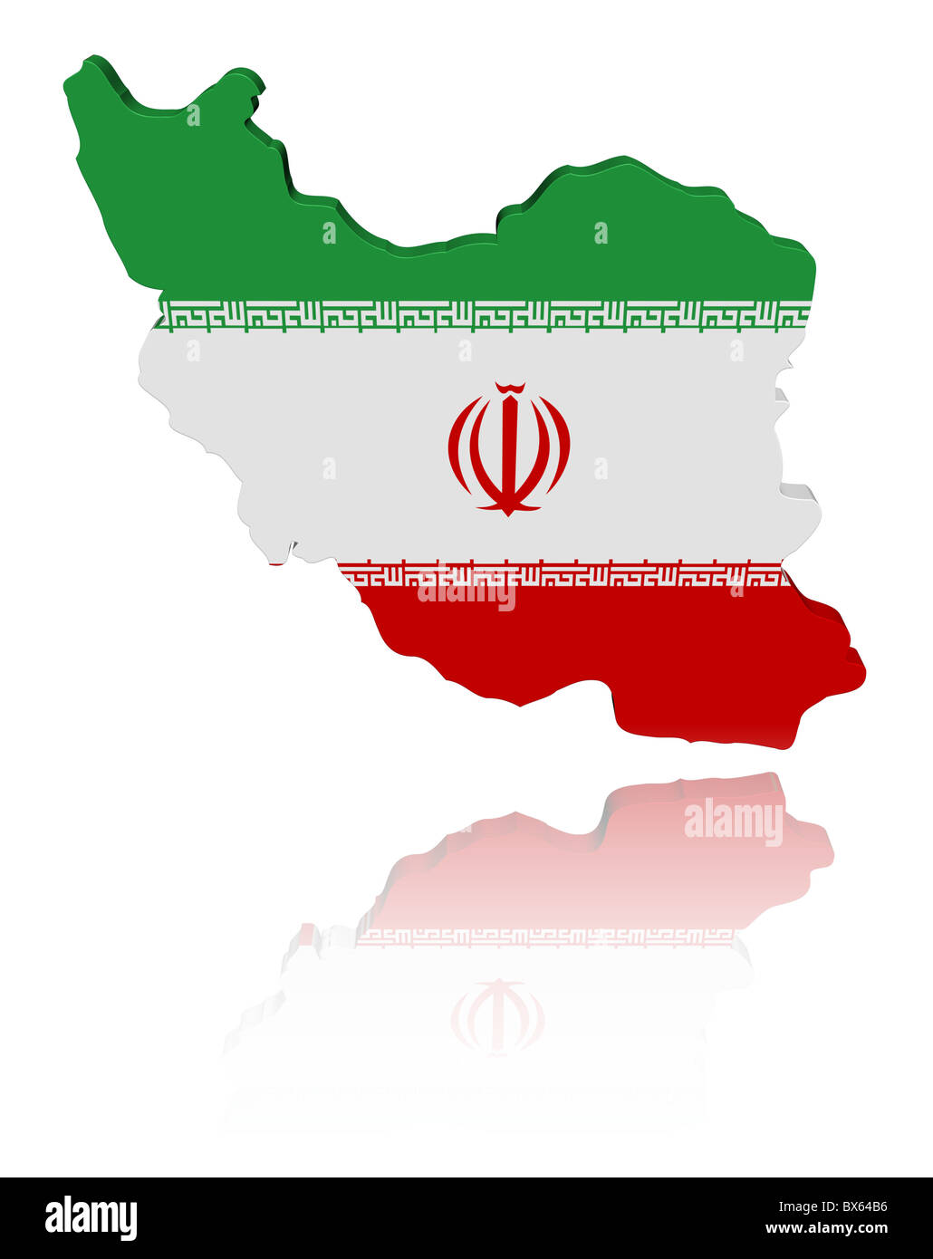 Iran map flag 3d render with reflection illustration Stock Photo
