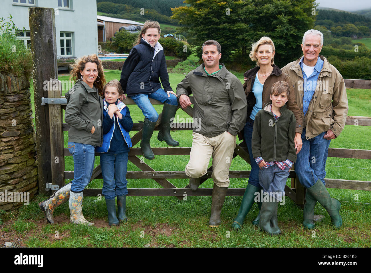 Generational family on farm Stock Photo