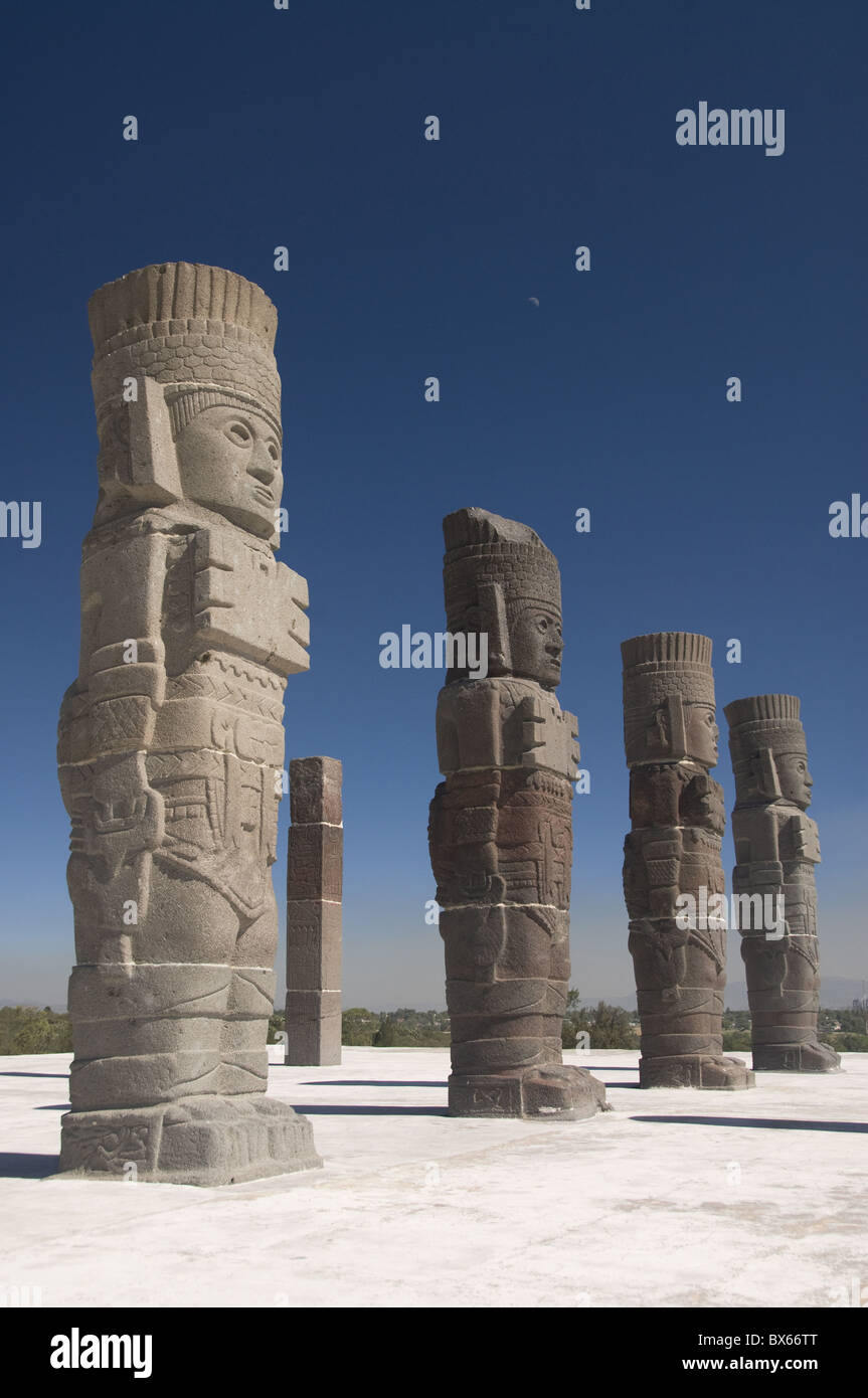 Atlantes warrior statues, Temple of Quetzalcoatl, Archaeological Zone, Tula de Allende, Hidalgo, Mexico Stock Photo