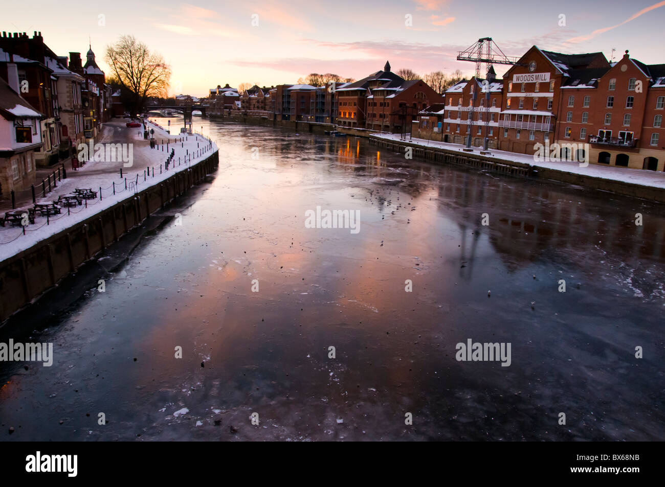 Frozen River Ouse in the centre of York. Stock Photo