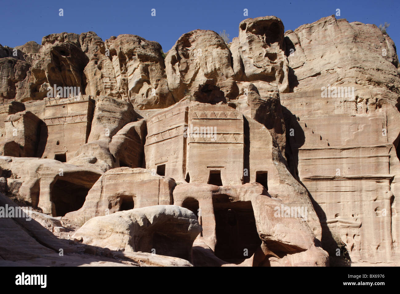 Rock-cut Nabatean tombs, Petra, UNESCO World Heritage Site, Jordan, Middle East Stock Photo