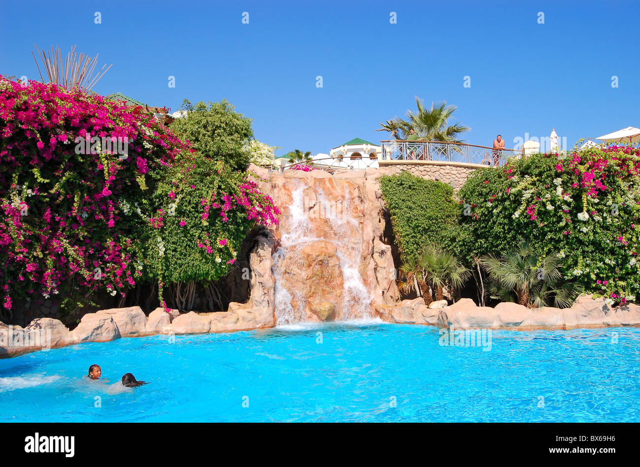 Swimming pool with jacuzzi and waterfall of luxury hotel, Sharm el