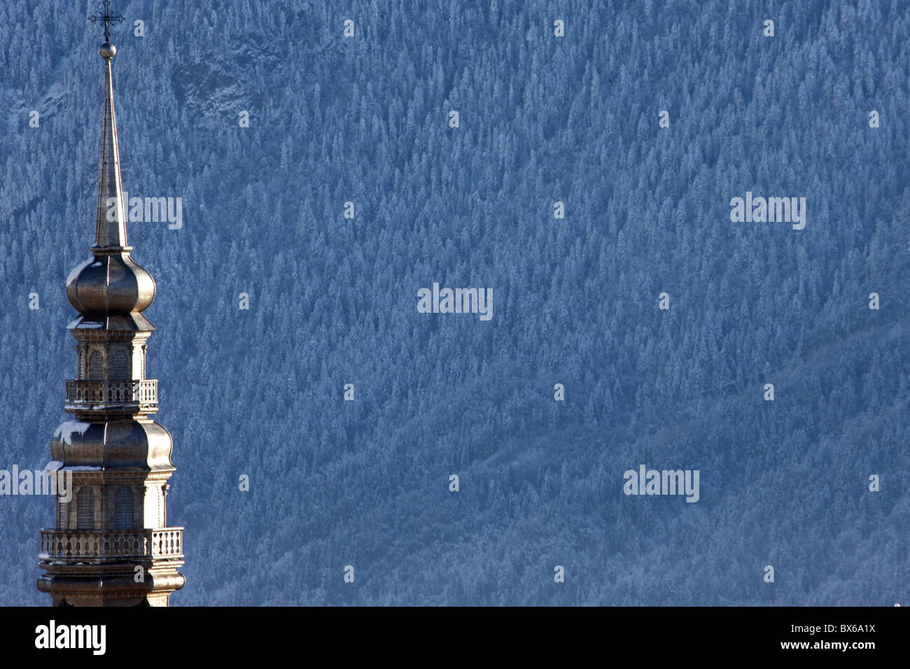 Combloux church spire, Combloux, Haute Savoie, France, Europe Stock Photo