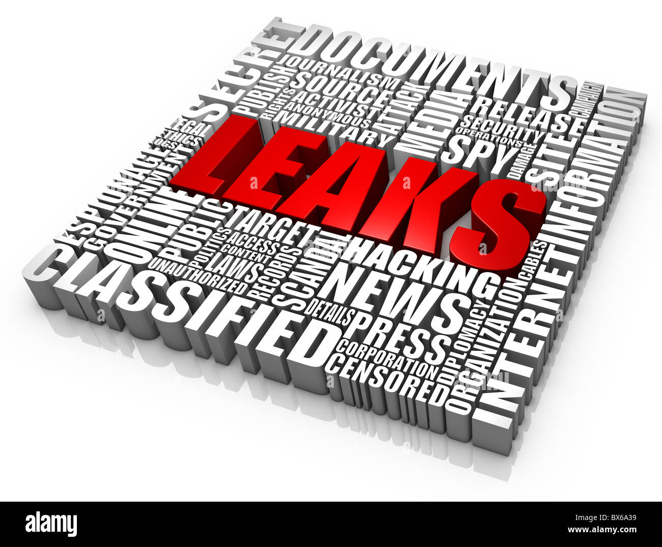 Group of secret document leak related 3D words. Part of a news series