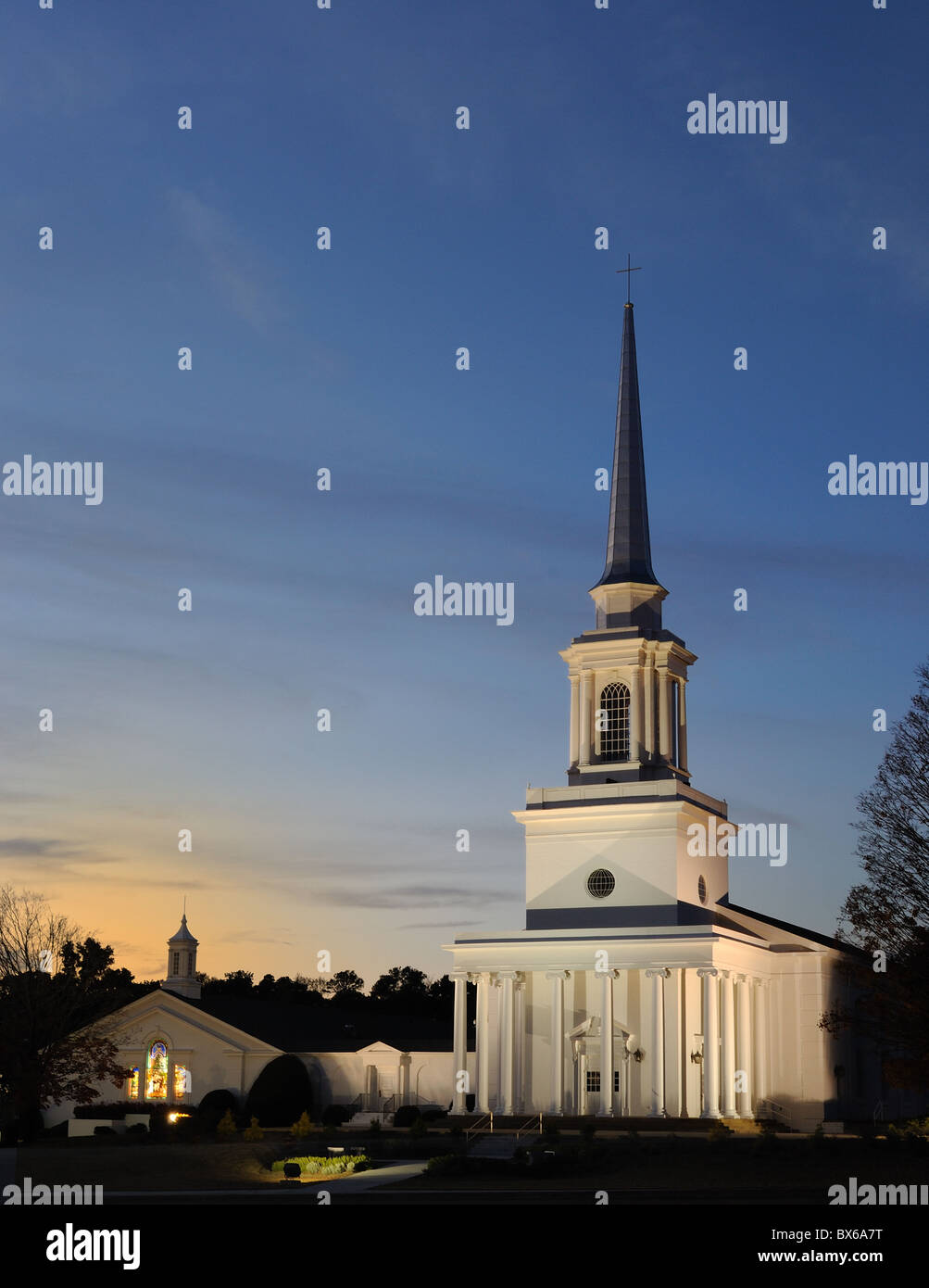 Steeple of a southern Baptist Church in rural surroundings. Stock Photo