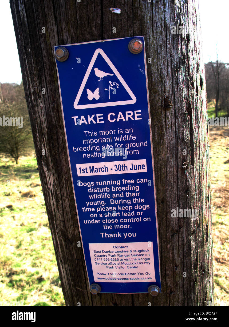 Warning sign to protect ground nesting birds Stock Photo
