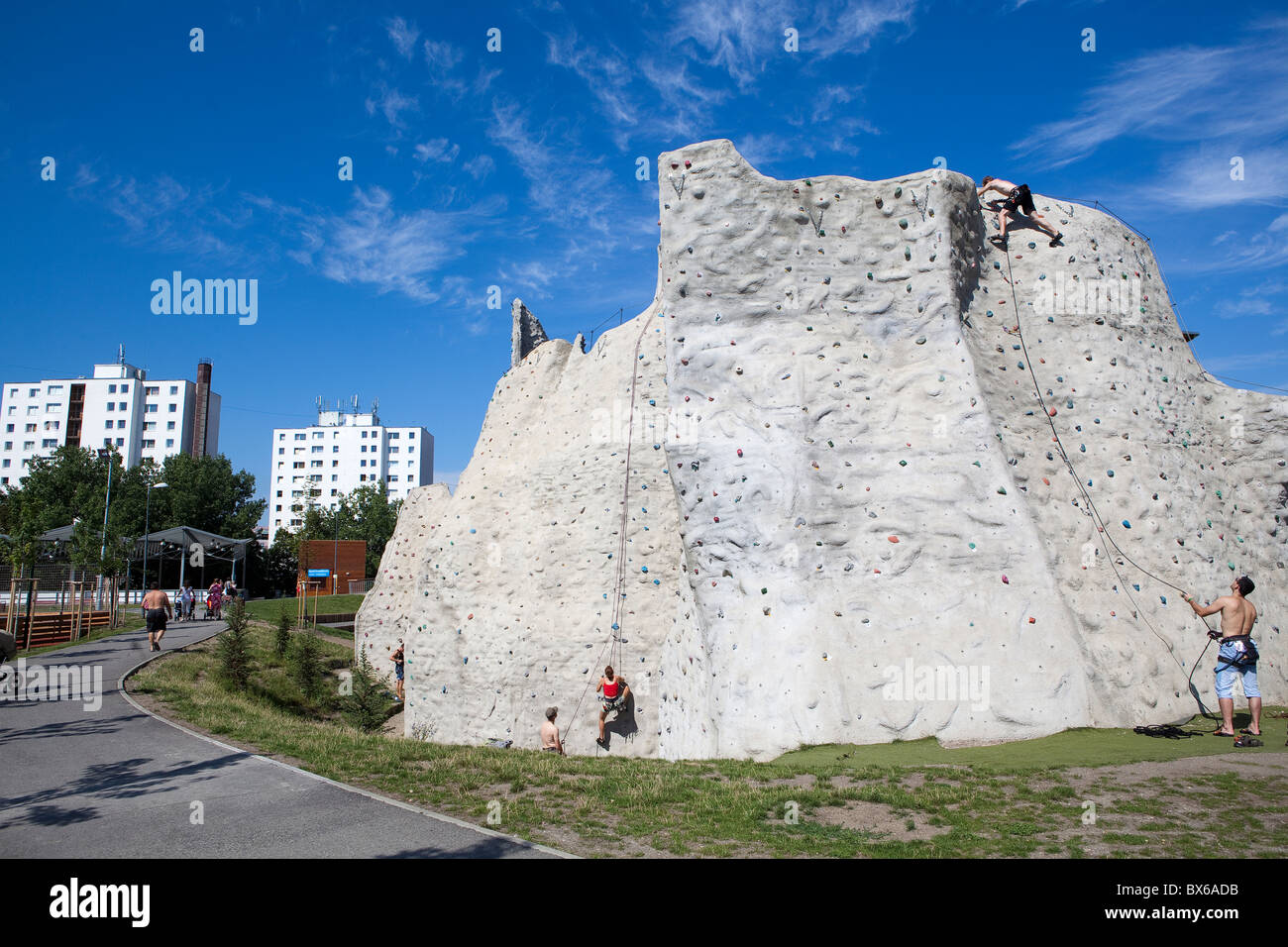 Climbing wall in Areal Gutovka, an open air sport centre in Prague