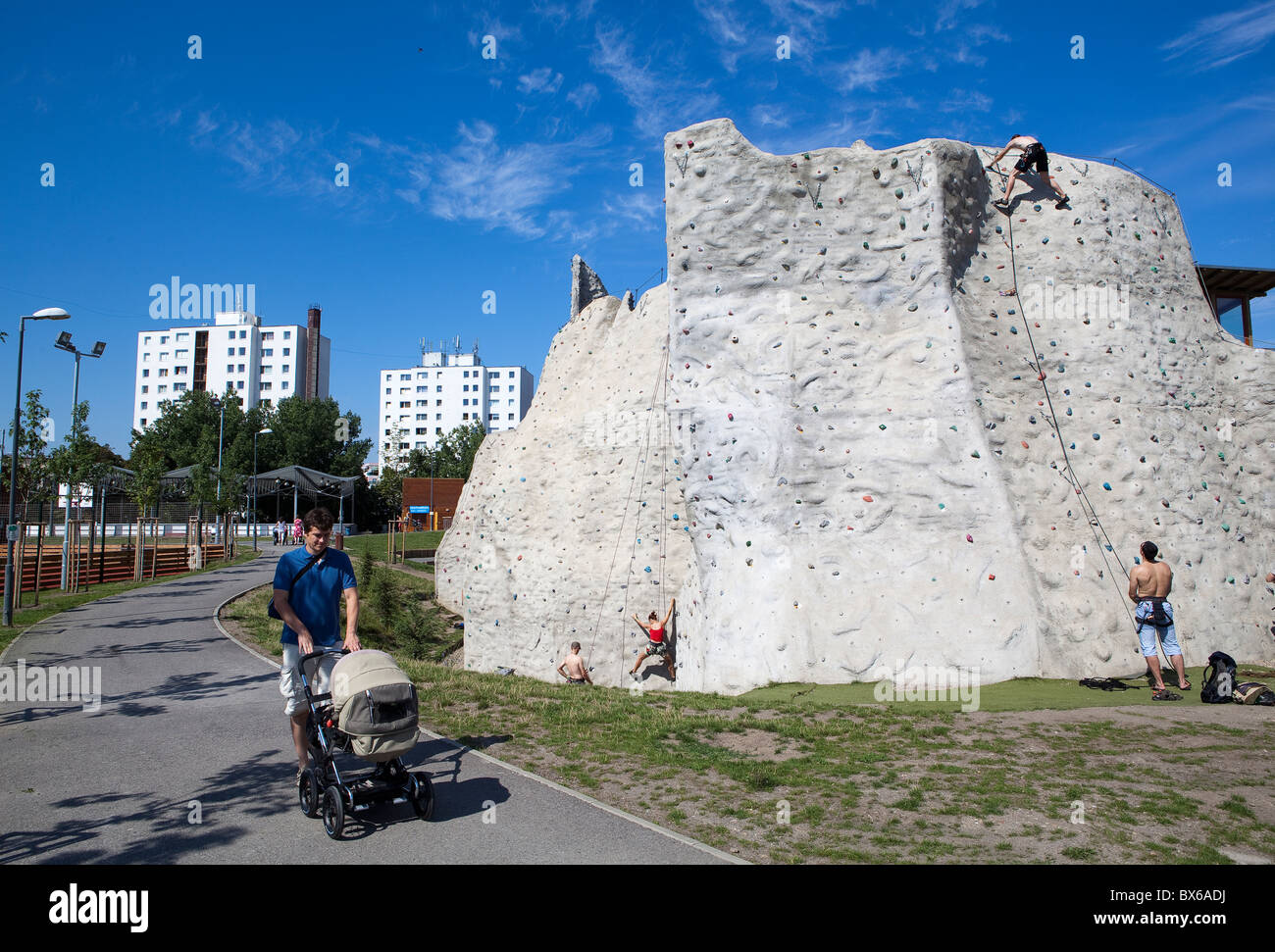 Climbing wall in Areal Gutovka, an open air sport centre in Prague