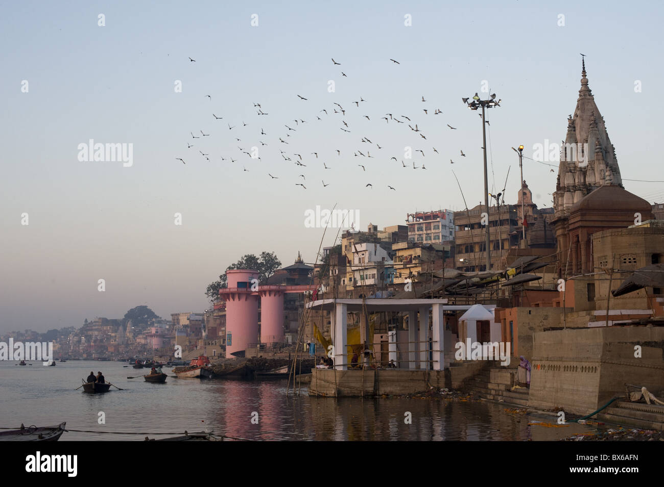 The Ganges River and ghats of Varanasi, Uttar Pradesh, India, Asia Stock Photo