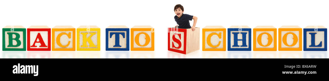Colorful alphabet blocks. Back To School with happy boy in block Stock ...