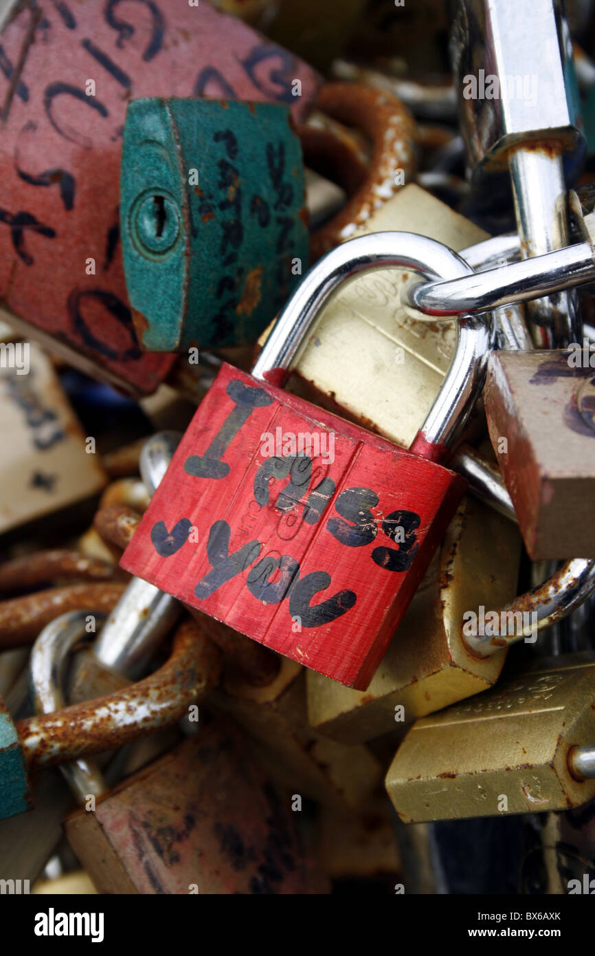 love locks on the milvio bridge in rome, italy Stock Photo Alamy