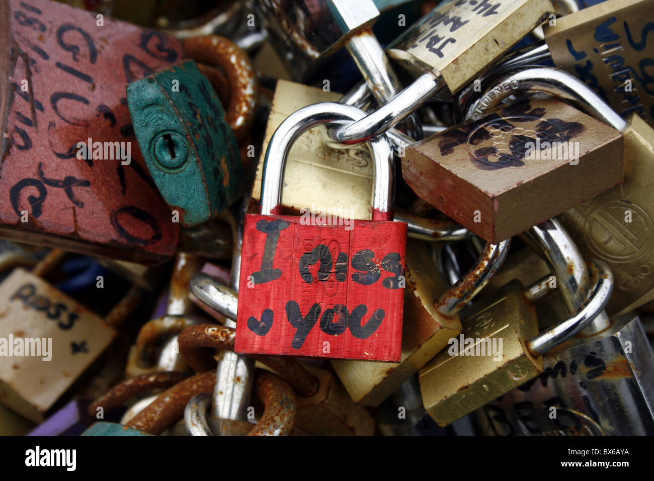 love locks on the milvio bridge in rome, italy Stock Photo Alamy