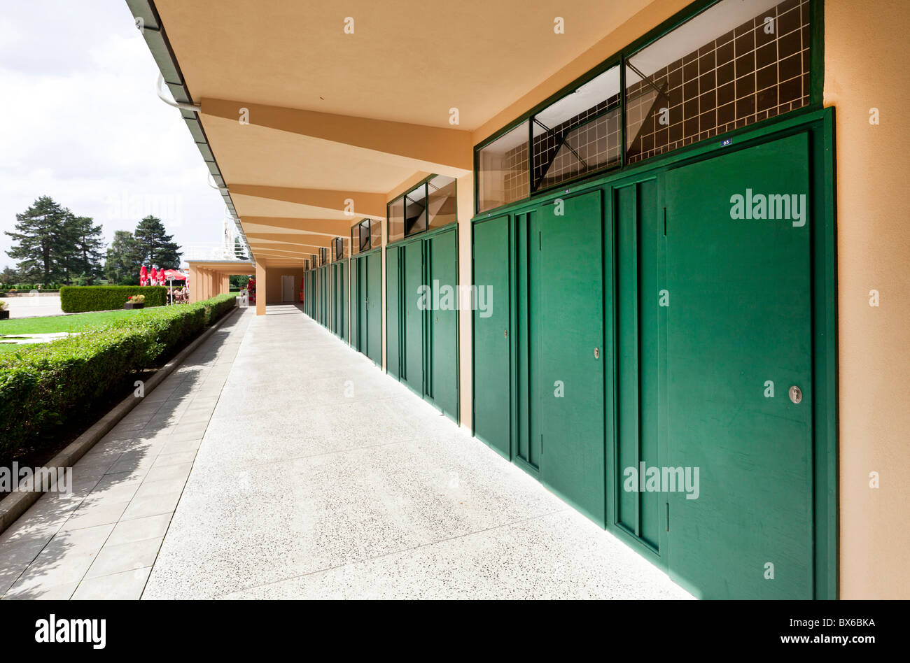 municipal  swimming baths, pool, place in Opava, architect Otto Reichner, changing room Stock Photo