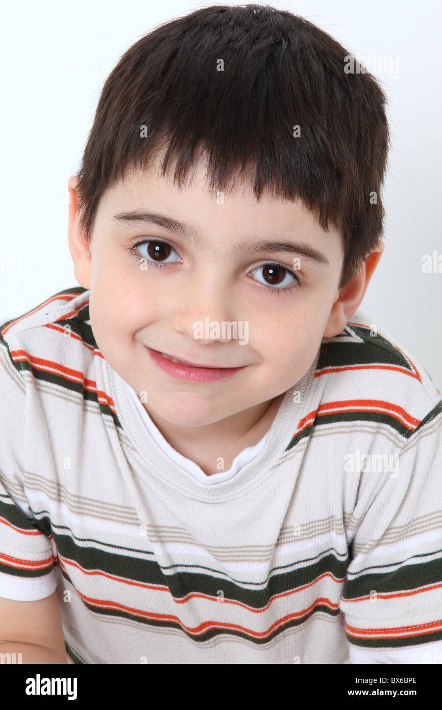 Adorable 6 year old boy grinning. Closeup Stock Photo Alamy
