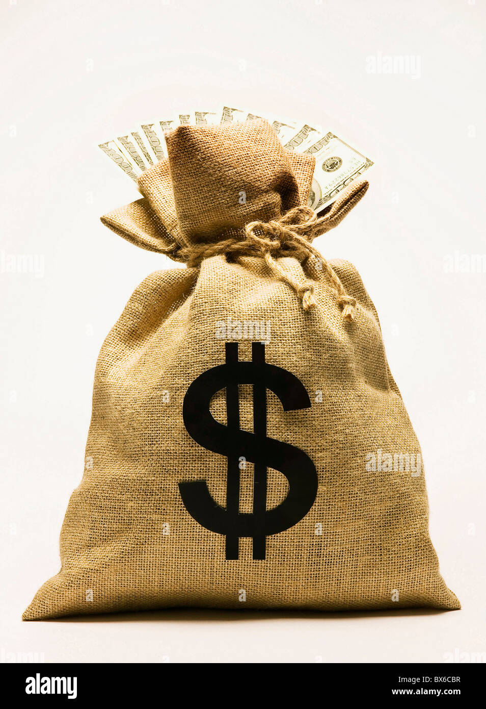 Money bag and paper money Stock Photo Alamy