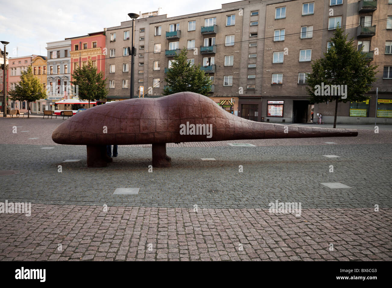 Sculpture 'Spy' by Frantisek Skala on the Lower Square in Opava, Czech Republic. (CTK Photo/Rene Fluger) Stock Photo