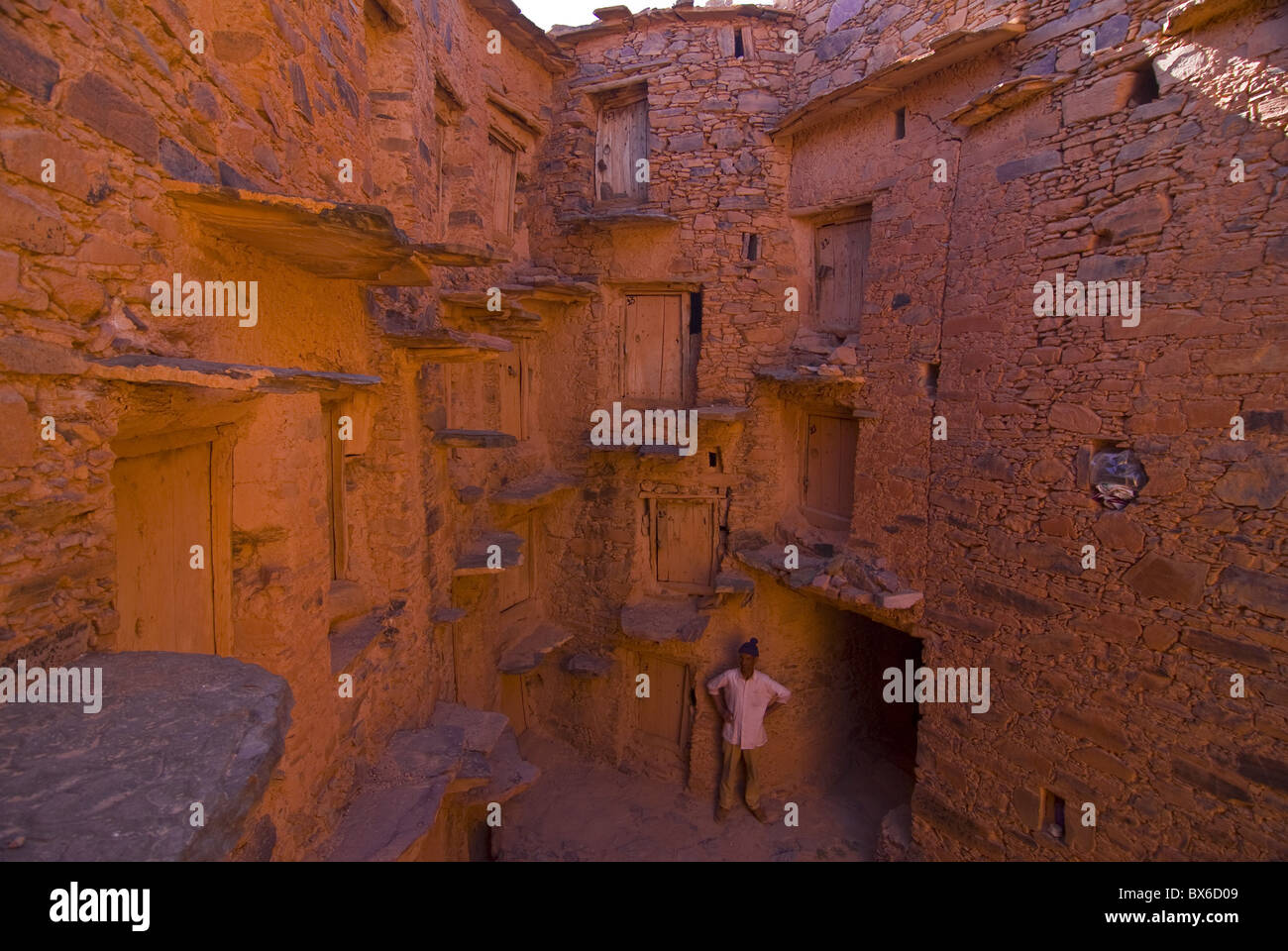 Old ksar (collective granaries) in the southern part of Morocco near Tafraoute, Morocco, North Africa, Africa Stock Photo