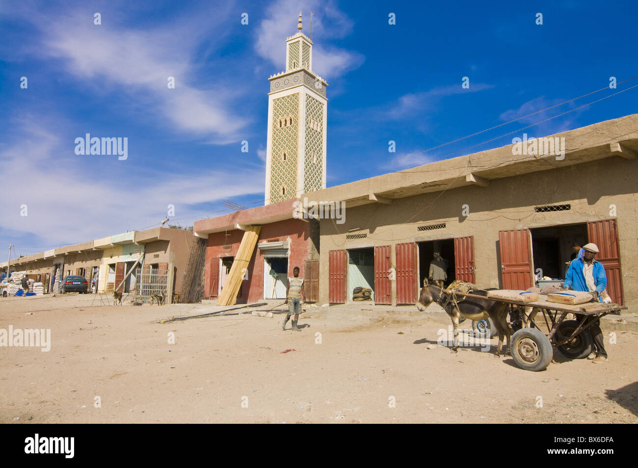 Market in front of the Moroccon Mosque, Nouakchott, Mauritania, Africa Stock Photo