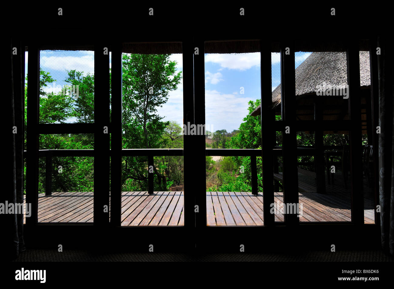 View from sliding door of a guest house. Stock Photo