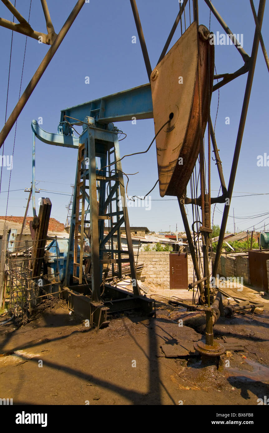 Old oil rigs at the Abseron Peninsula, near Baku, Azerbaijan, Central Asia, Asia Stock Photo