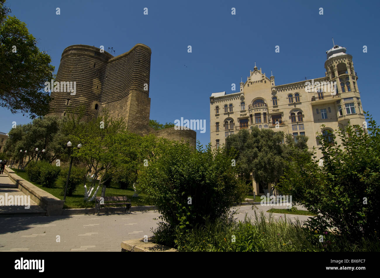 Maiden Tower in the center of the Old City of Baku, UNESCO World Heritage Site, Azerbaijan, Central Asia, Asia Stock Photo
