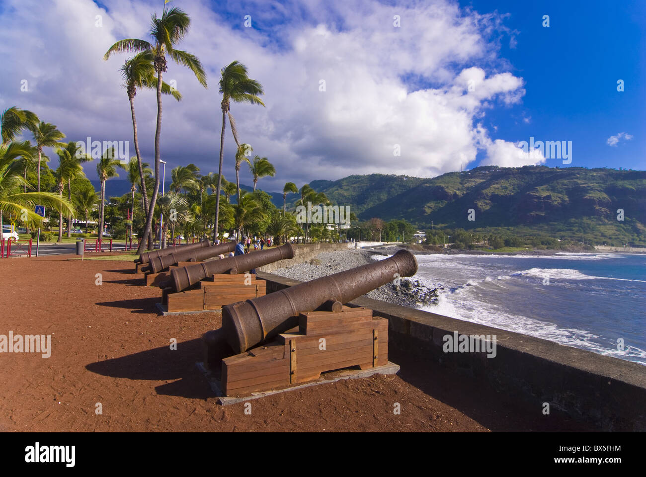 Old cannons at the port of StDenis, La Reunion, Indian Ocean, Africa