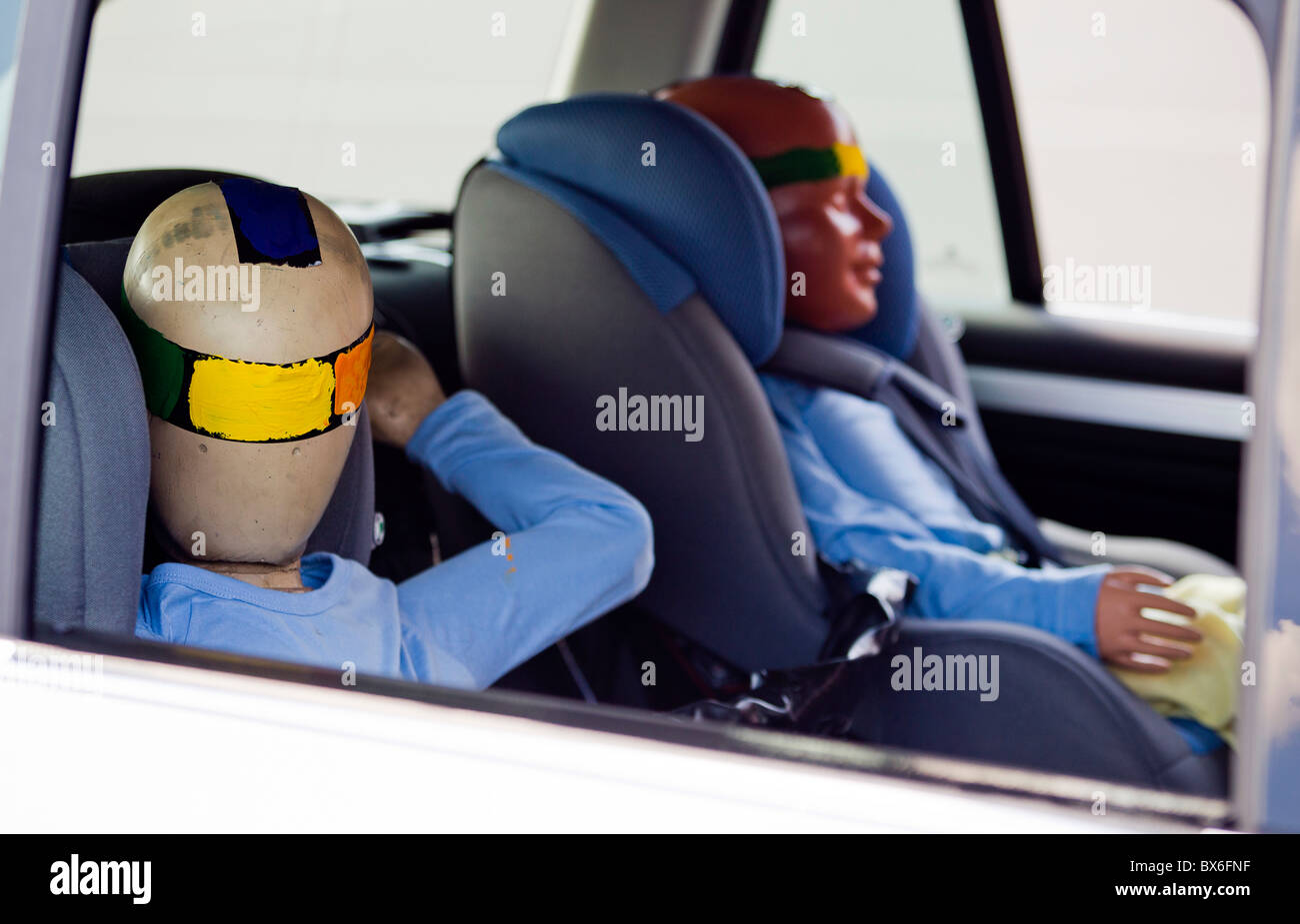 dummy, dummies, crash test, Skoda Superb, traffic accident Stock Photo