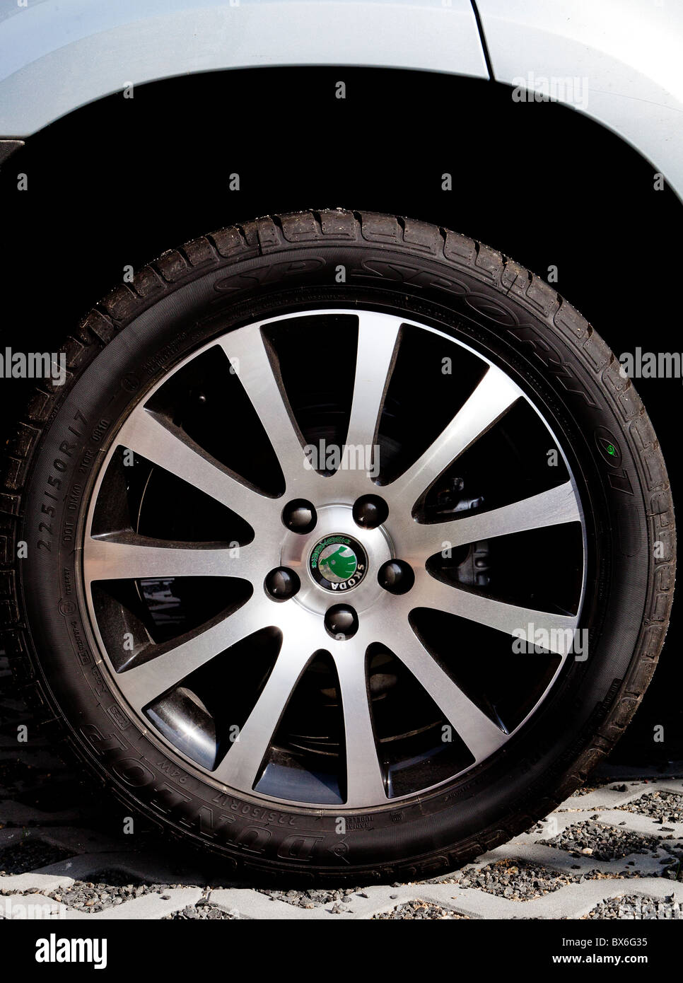 Alloy, aluminium wheel on a  limited edition of Skoda Yeti Champion 1,2 TSI DSG passenger SUV car.  (CTK Photo/Rene Fluger) Stock Photo