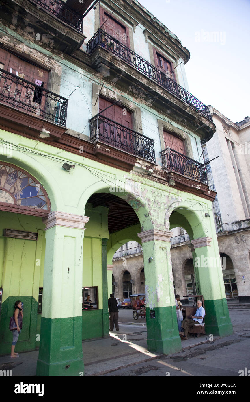 Old buildings with porticos, Havana, Cuba, West Indies, Central America Stock Photo