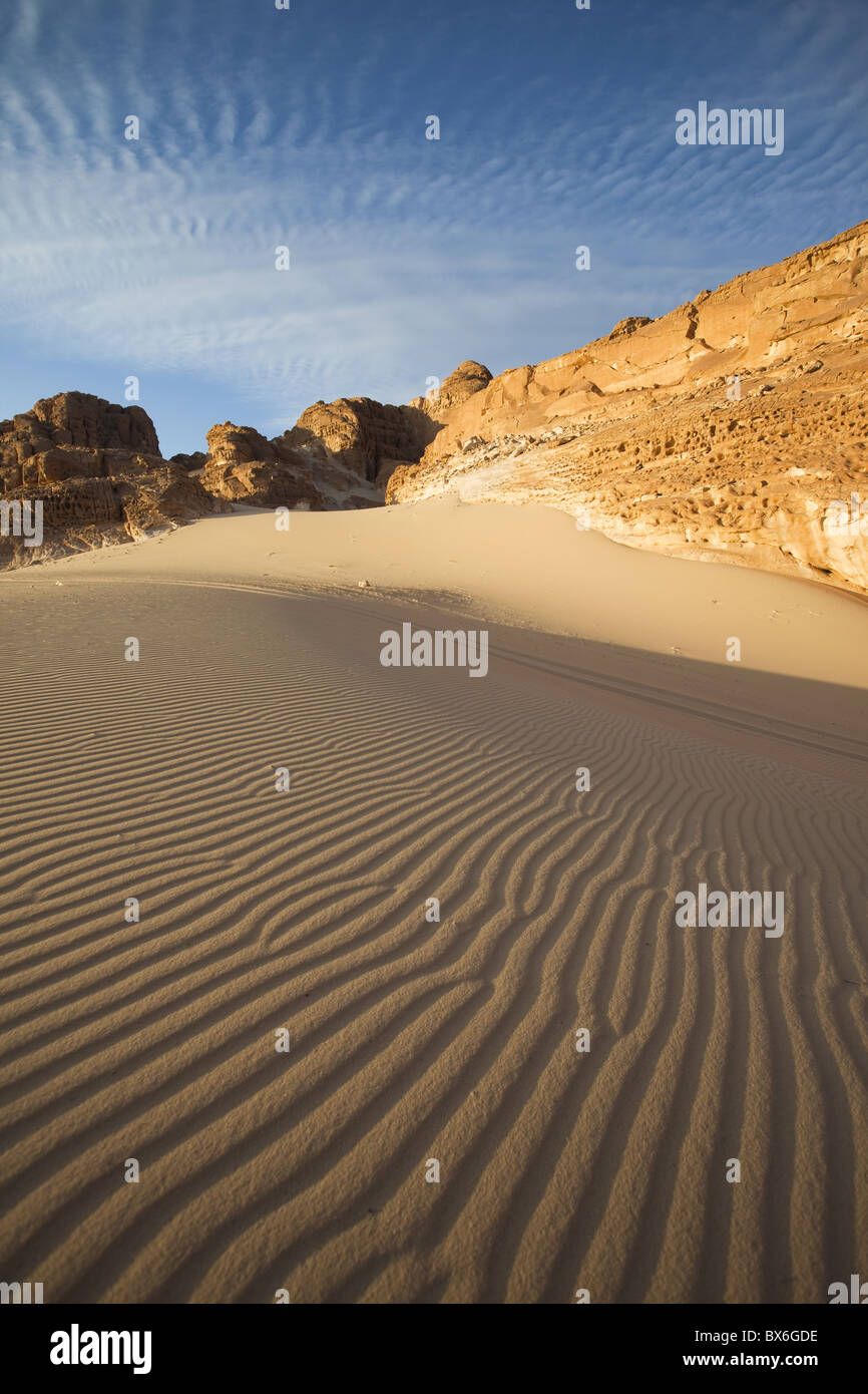 Pattern of sun on sand dune in Sinai, Egypt, North Africa, Africa Stock Photo
