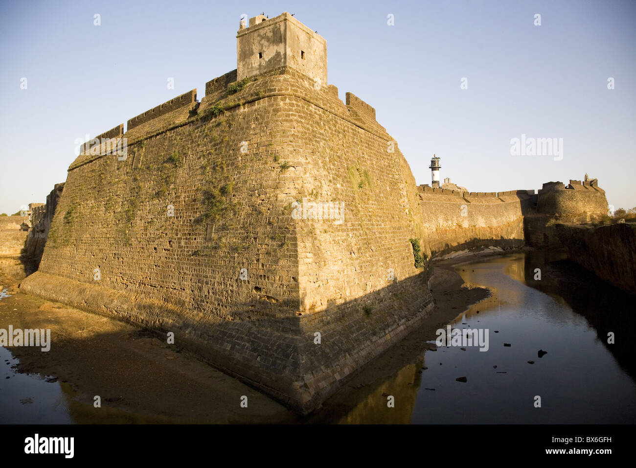 The walls and moat of the Fortress in the former Portuguese colony of Diu, Union Territory of Diu and Daman, India, Asia Stock Photo