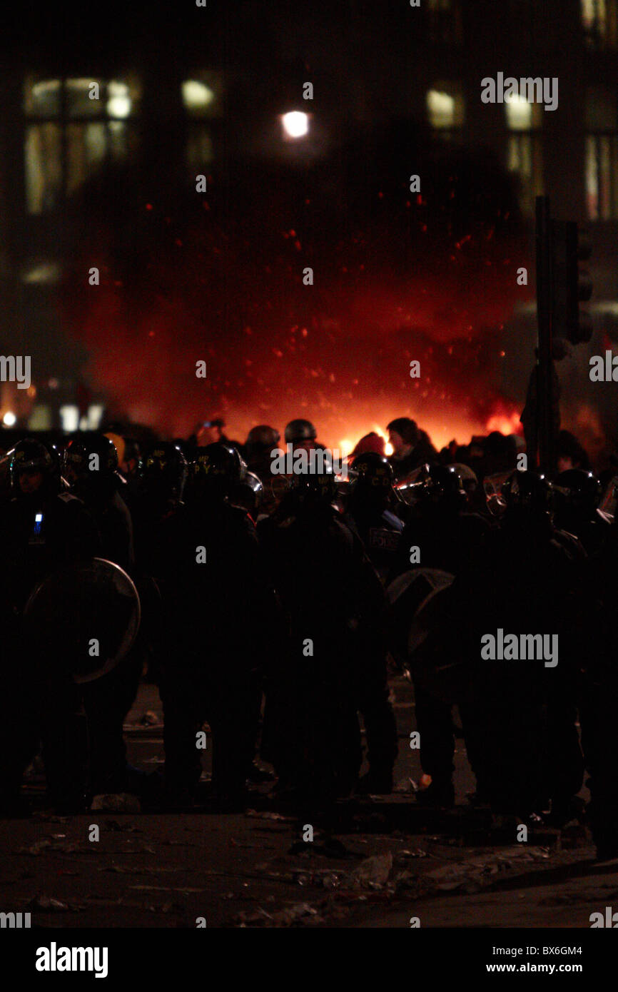 Bonfire in Parliament Square during a student protest against tuition fees Stock Photo