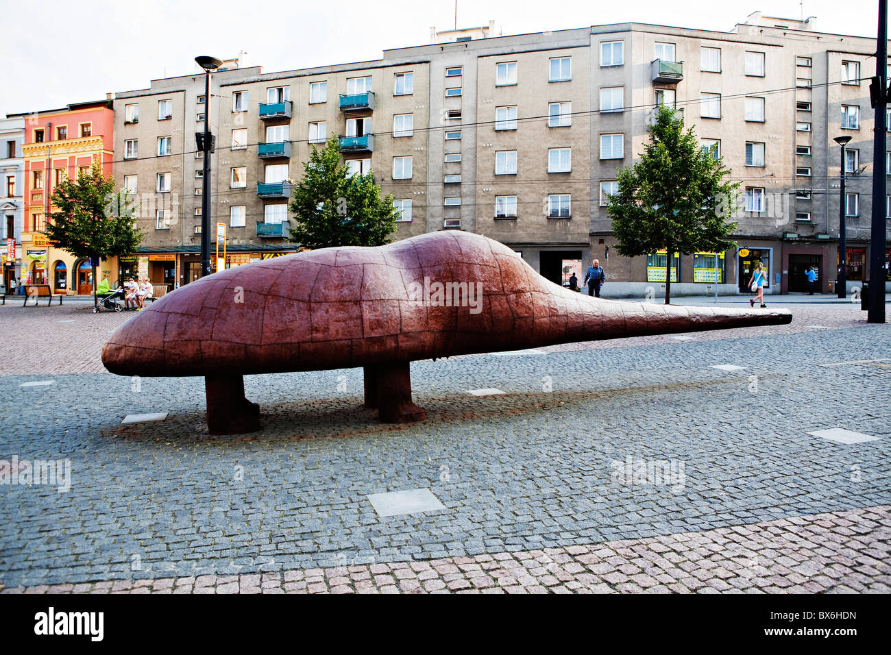 Sculpture "Spy" by Frantisek Skala on the Lower Square in Opava, Czech Republic. (CTK Photo/Josef Horazny) Stock Photo