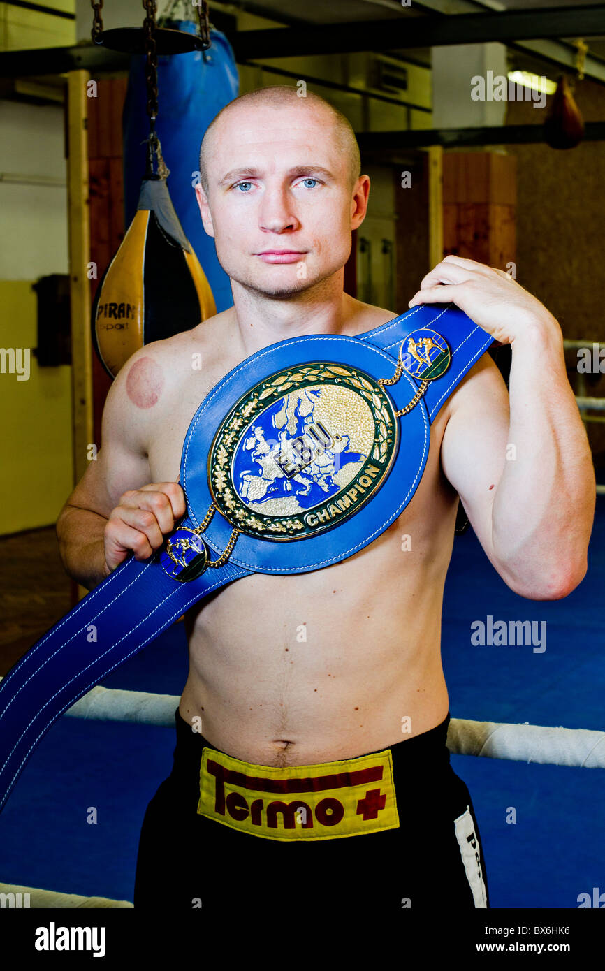 Lukas Konecny, professional boxer, sportsman, EBU European Champion, ring,  trophy, belt Stock Photo - Alamy