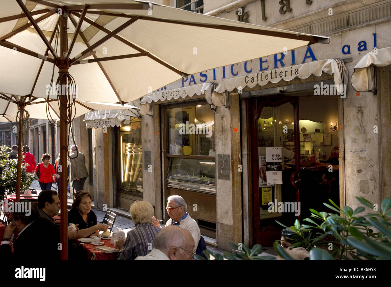 Cafe, Genoa port, Liguria, Italy, Europe Stock Photo