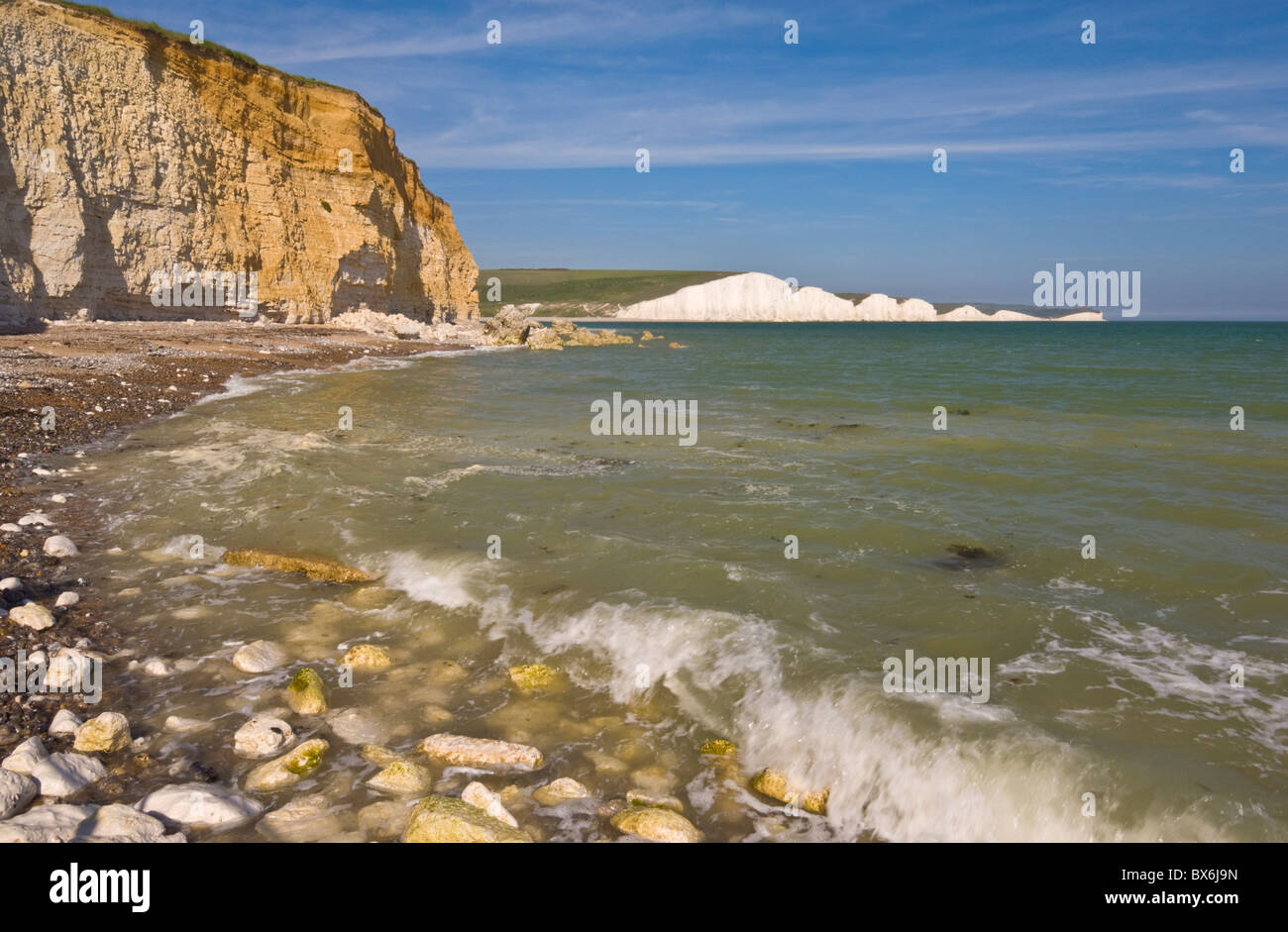 View of The Seven Sisters, Hope Gap beach, Seaford Head, South Downs Way, South Downs National Park, East Sussex, England, UK Stock Photo