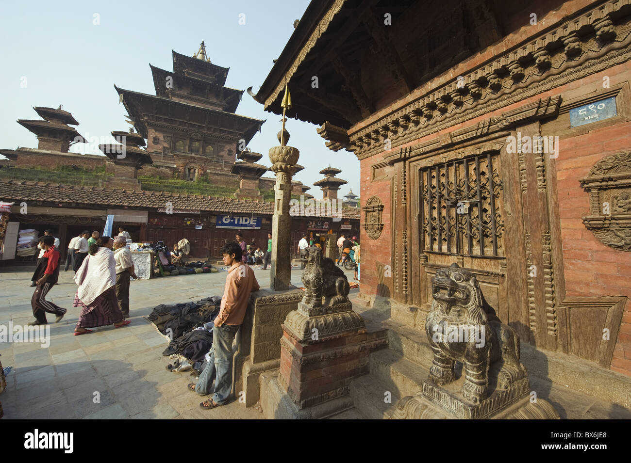 Temple and statues in Durbar Square, Kathmandu, Nepal, Asia Stock Photo