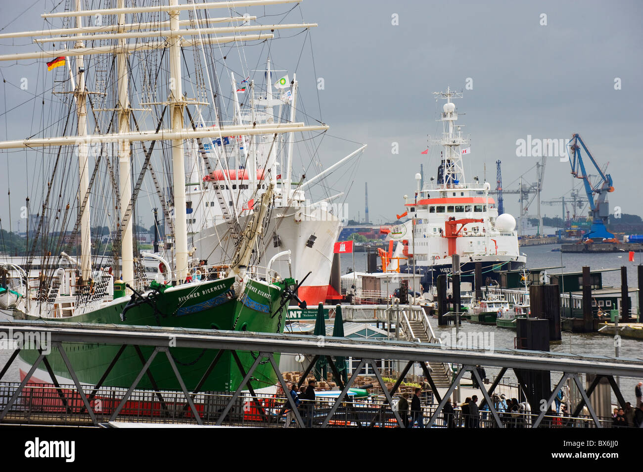 Port of Hamburg on the Elbe River, Hamburg, Germany, Europe Stock Photo