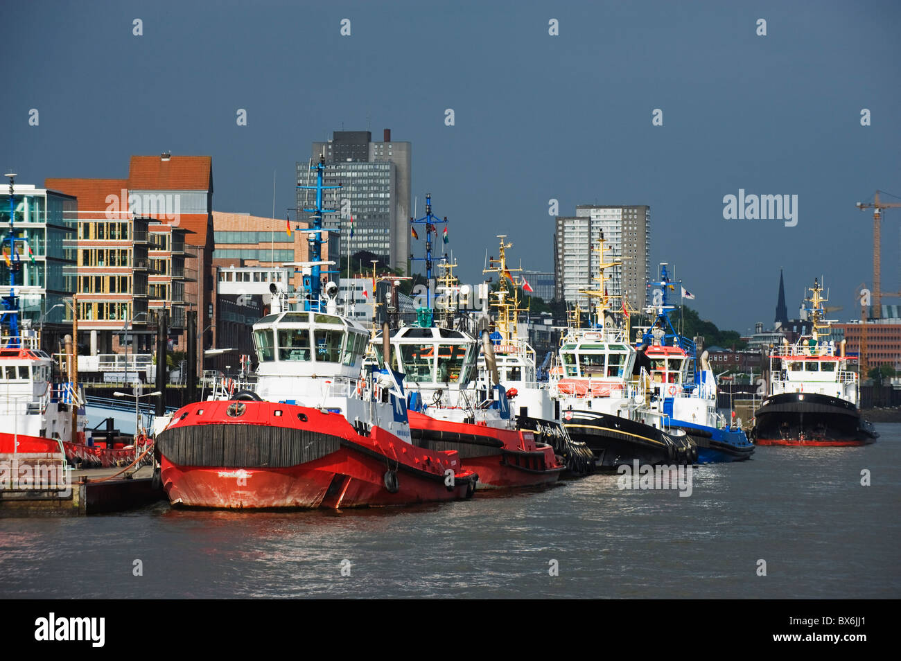 Port of Hamburg on the Elbe River, Hamburg, Germany, Europe Stock Photo
